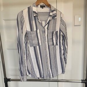 Dynamite Navy and White Striped Button-Up Blouse